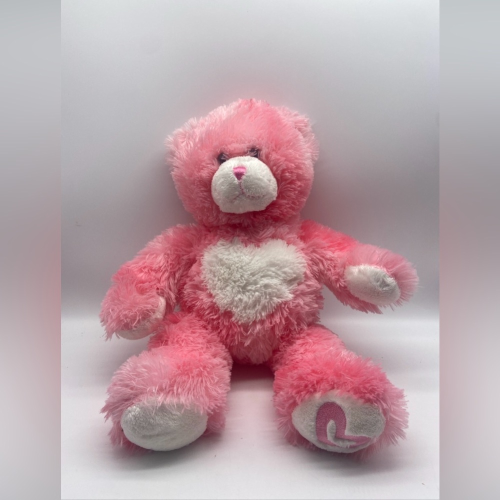 Build A Bear Heart Pink Teddy Bear Plush Kisses Stuffed Animal 16"